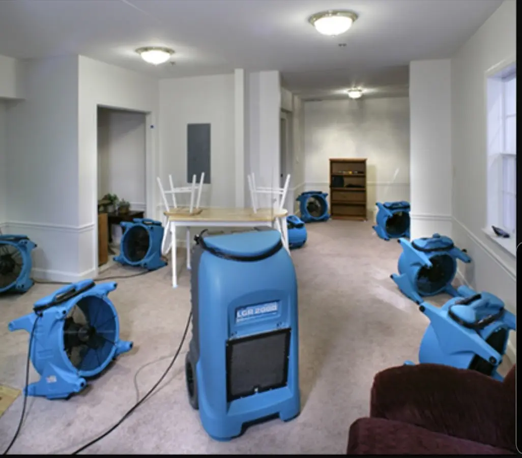 Air movers and dehumidifier setup for Water Extraction & Removal in Spring Ridge